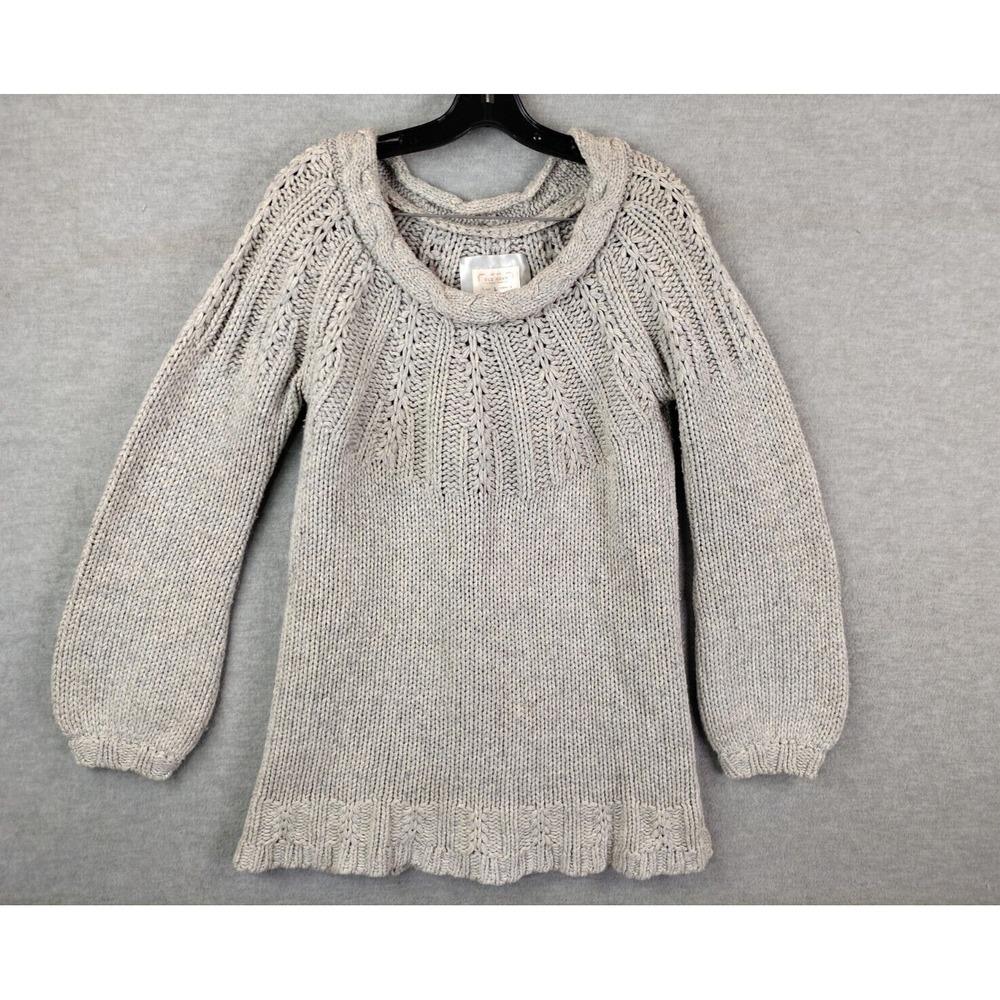 VTG Old Navy Womens‎ Sweater L Gray Cable Knit Fishermans Lambswool Heavy Chunky